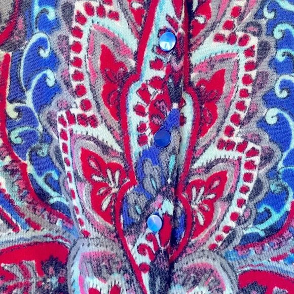 100% Merino wool paisley cardigan by Talbots blue pearl full button front. - Picture 3 of 6